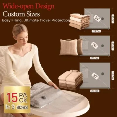 Special Discounted Price:Vacbird 15 Pack Vacuum Bags for Travel with Rechargeable Cordless Electric Pump, Carry-on Packing Bags for Luggage and Suitcase, Space Saver for Clothes and Clothing - Image 7