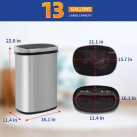 Alternative view of Special Discounted Price：BestOffice | 13 Gallon Trash Can with Lid | Automatic Touchless Garbage Can | Odor Control | Modern Oval Design | Easy to Clean | Stainless Steel | Fits Any Kitchen, Bathroom, Office or Home