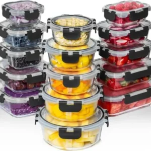Special Discounted Price：Razab 30 PC Glass Food Storage Containers with Lids - Reusable Glass Meal Prep Containers for Lunch and Leftovers - Airtight & Leakproof Snap Locking Lids - Oven, Freezer, Microwave, Dishwasher Safe