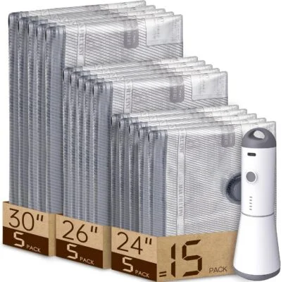 Special Discounted Price:Vacbird 15 Pack Vacuum Bags for Travel with Rechargeable Cordless Electric Pump, Carry-on Packing Bags for Luggage and Suitcase, Space Saver for Clothes and Clothing