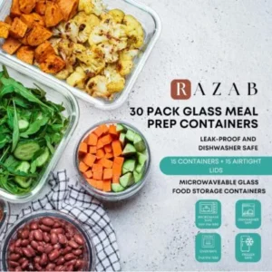 Alternative view of Special Discounted Price：Razab 30 PC Glass Food Storage Containers with Lids - Reusable Glass Meal Prep Containers for Lunch and Leftovers - Airtight & Leakproof Snap Locking Lids - Oven, Freezer, Microwave, Dishwasher Safe
